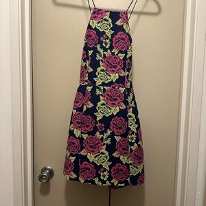 Floral Halter Dress with Pink and Green Roses